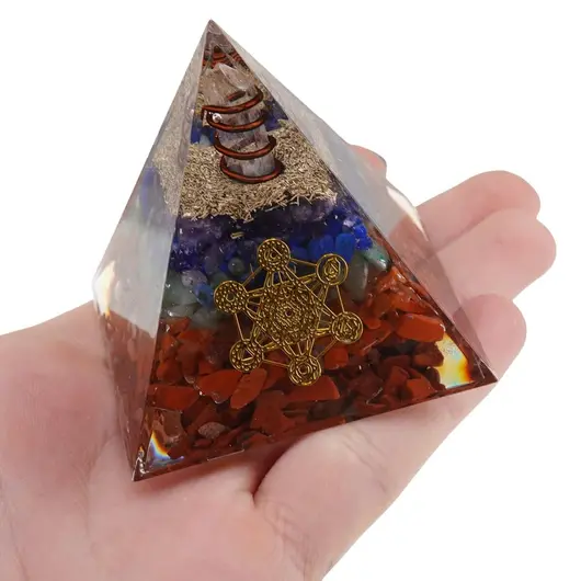 Piramida orgon cele 7 chakre cu simbolul Cubul lui Metatron si cluster din Cristal de stanca, 5cm, imagine 4