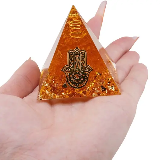 Piramida orgon Citrin cu simbolul Hamsa, 5cm, imagine 3
