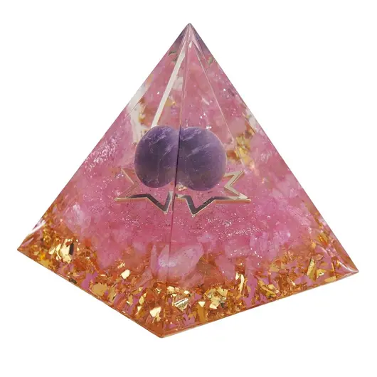 Piramida orgon Cuart roz cu steluta si sfera Ametist, 5cm, imagine 2