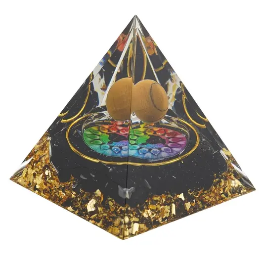 Piramida orgon Obsidian cu 7 chakre si sfera Ochi de tigru, 5cm, imagine 2