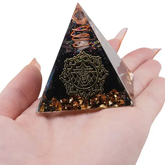 Piramida orgon Obsidian cu simbolul Sri Yantra, 5cm, imagine 3