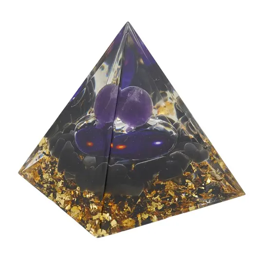 Piramida orgon Obsidian cu Yin Yang si sfera de Ametist, 5cm, imagine 2