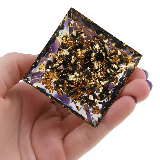Piramida orgon Obsidian cu Yin Yang si sfera de Ametist, 5cm, imagine 3