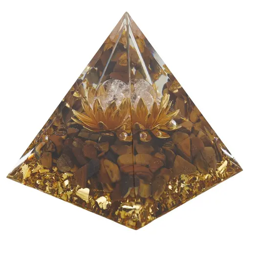 Piramida orgon Ochi de tigru cu lotus si sfera Cristal de stanca, 5cm, imagine 2