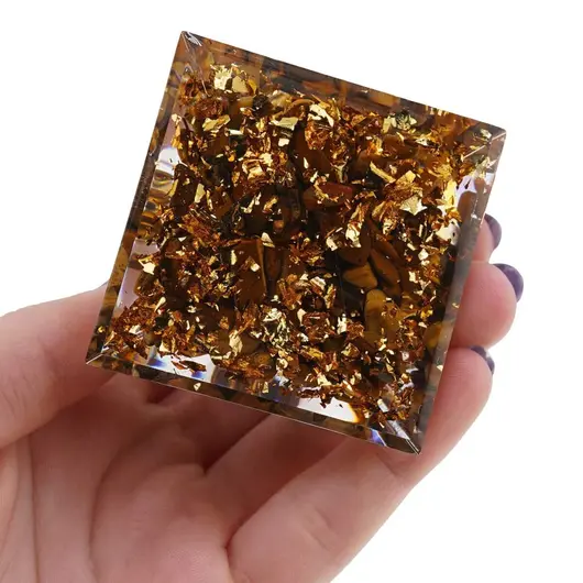 Piramida orgon Ochi de tigru cu lotus si sfera Cristal de stanca, 5cm, imagine 3