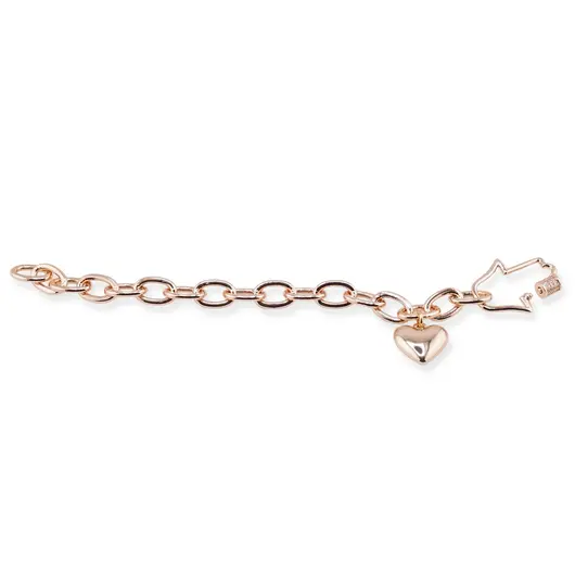 Bratara din cupru placat cu aur roz 18k, cu mana protectoare si inima, imagine 2