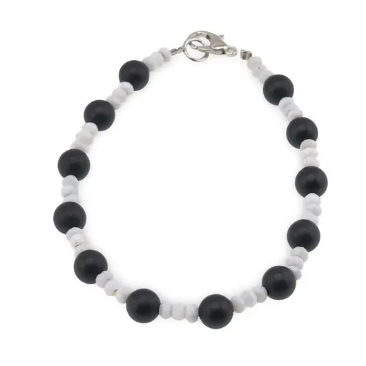 Bratara Ecoul Tacerii - Onix negru mat 6mm si Opal albastru 3mm