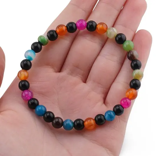 Bratara Mix Agate sfere 6mm, pe elastic, 19cm, imagine 3