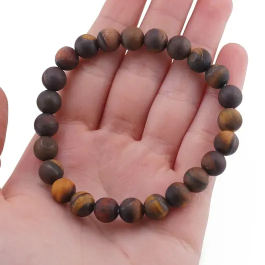 Bratara Mix Ochi de Tigru si Taur sfere mate 8mm, pe elastic, 19cm, imagine 3