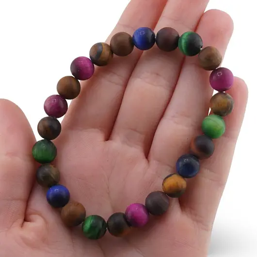 Bratara Ochi de tigru colorat sfere mate 8mm, pe elastic, 19cm, imagine 3