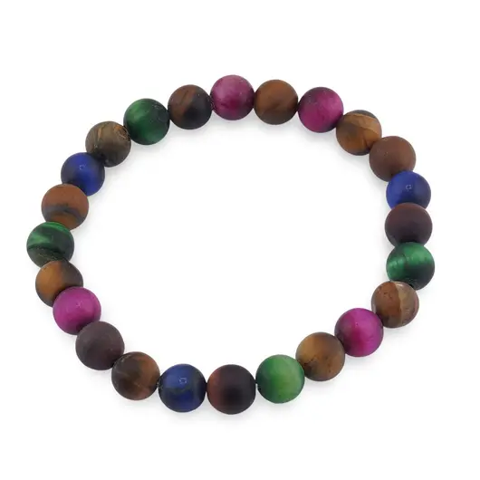 Bratara Ochi de tigru colorat sfere mate 8mm, pe elastic, 19cm