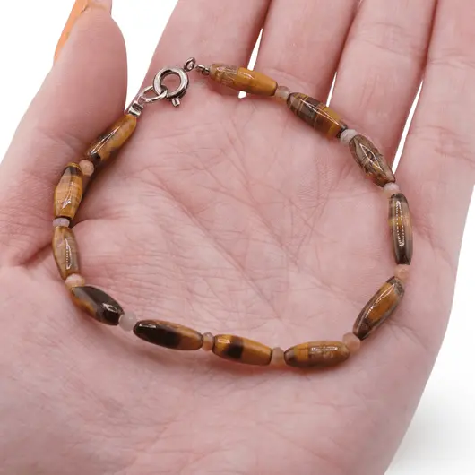 Bratara Ochi de tigru tuburi 10-14mm si Piatra lunii discuri fatetate 3mm, imagine 3
