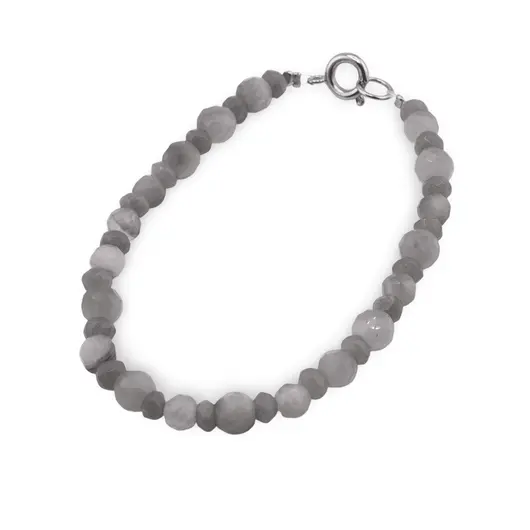 Bratara Piatra lunii gri sfere fatetate 5-6mm si discuri fatetate 4mm