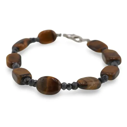 Bratara Privirea Umbrei - Obsidian fulg de nea 3mm si Ochi de tigru 10-14mm, imagine 2