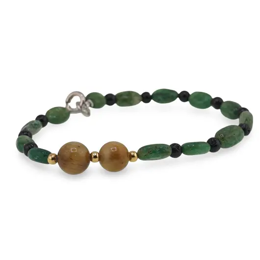 Bratara Scutul Inteleptului - Jad verde 7-10mm, Turmalina neagra si Ochi de tigru galben 4-8mm, imagine 2