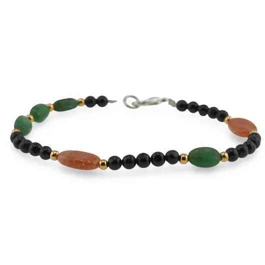 Bratara Stabilitate Solara - Turmalina neagra 4mm, Calcit orange 12mm si Jad 8-10mm, imagine 2