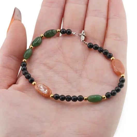 Bratara Stabilitate Solara - Turmalina neagra 4mm, Calcit orange 12mm si Jad 8-10mm, imagine 3