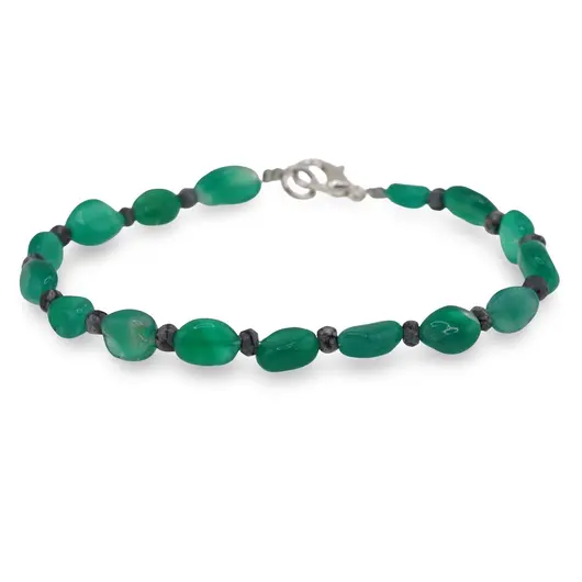 Bratara Tacerea Naturii - Onix verde 6-10mm si Obsidian fulg de nea 3mm, imagine 2