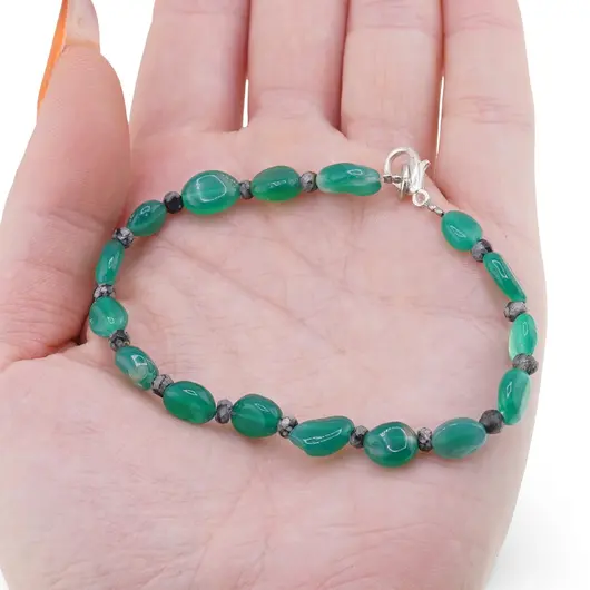 Bratara Tacerea Naturii - Onix verde 6-10mm si Obsidian fulg de nea 3mm, imagine 3