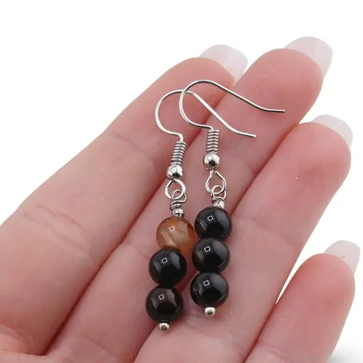 Cercei cu agatatoare Agat carneolizat sfere, 6mm, imagine 3