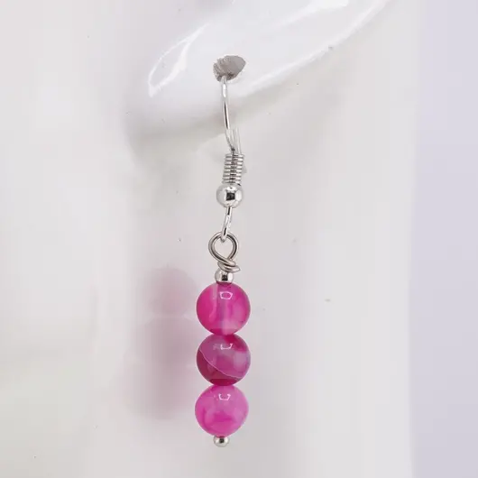Cercei cu agatatoare Agat roz sfere, 6mm, imagine 2