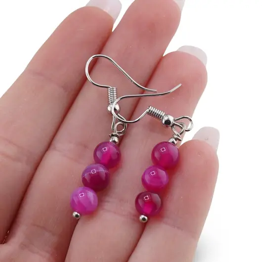 Cercei cu agatatoare Agat roz sfere, 6mm, imagine 3