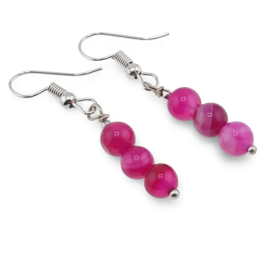 Cercei cu agatatoare Agat roz sfere, 6mm