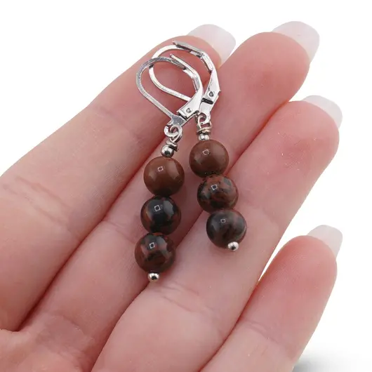 Cercei cu agatatoare Obsidian Mahon sfere, 6-7mm, imagine 3