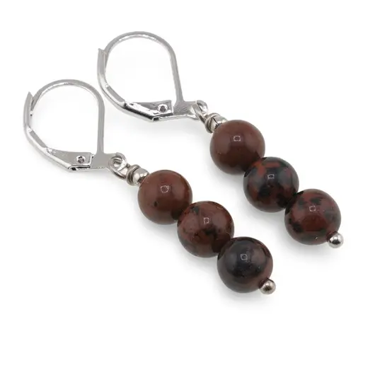 Cercei cu agatatoare Obsidian Mahon sfere, 6-7mm