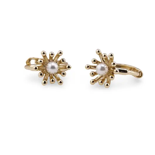 Cercei din inox placat cu aur galben 18k si perla, model floare, imagine 2