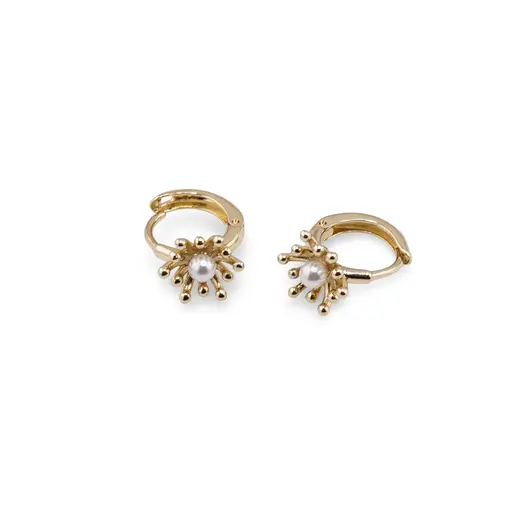 Cercei din inox placat cu aur galben 18k si perla, model floare