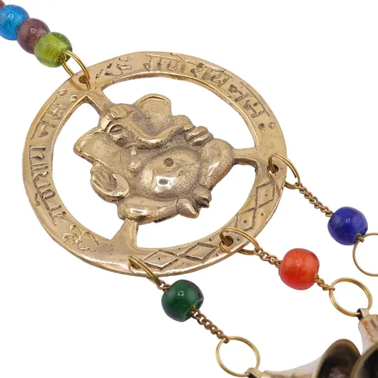 Decoratiune clopotei de vant din alama cu Ganesha si elemente din sticla, 28cm, imagine 2