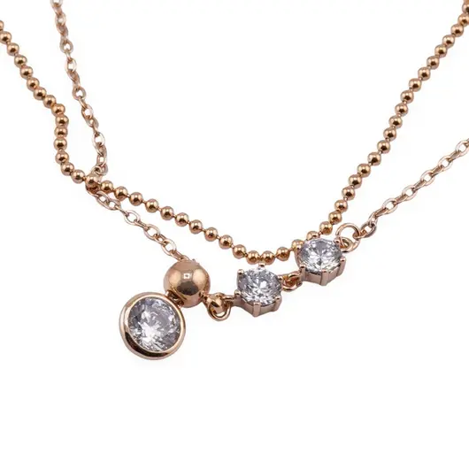 Bratara din cupru placat cu aur roz 18k, pe doua randuri si charm cu zirconii, imagine 2