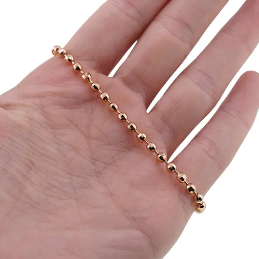 Bratara din cupru placat cu aur roz 18k, sfere fatetate cu charm inima si clopotel, imagine 3