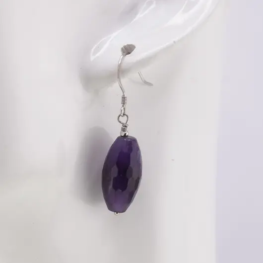 Cercei cu agatatoare Ametist fatetat oval, 20mm, imagine 2