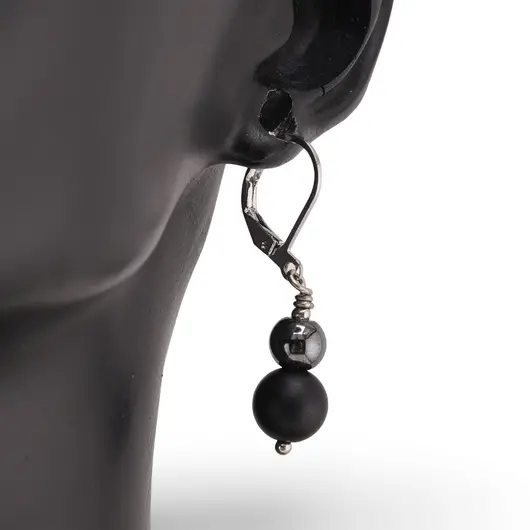 Cercei cu agatatoare Hematit si Onix negru mat sfere, 6-8mm, imagine 2