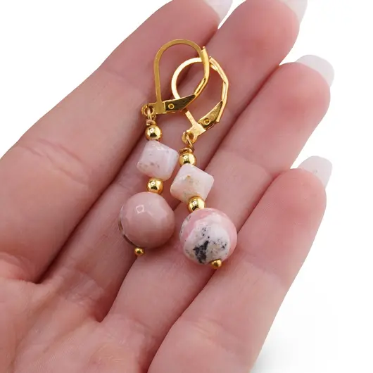 Cercei cu agatatoare Rodocrozit romb fatetat 8mm si sfera 10mm, imagine 3