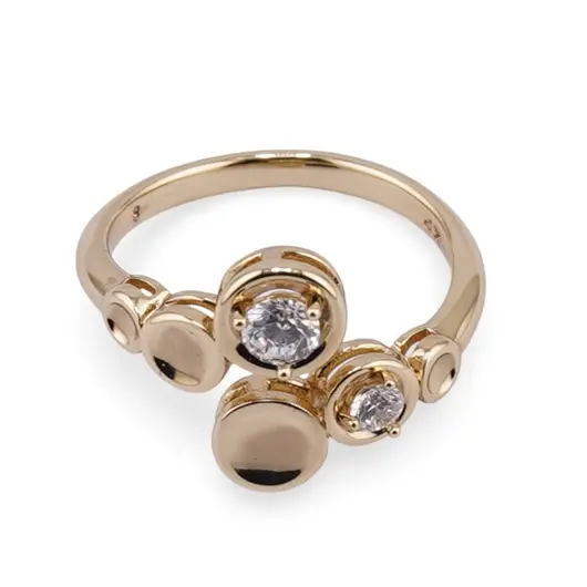Inel reglabil din cupru placat cu aur galben 18k, model cercuri cu zirconii, imagine 2