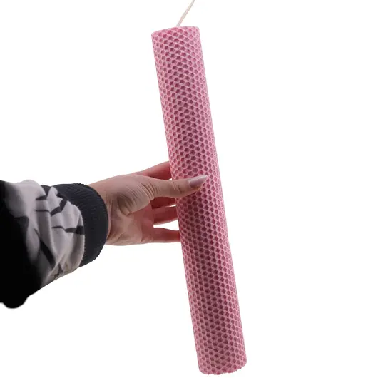 Lumanare fagure din ceara de albine naturala, 33cm - roz, imagine 3