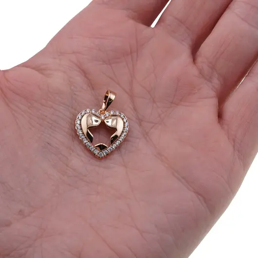Pandantiv din cupru placat cu aur roz 18k, model inima cu zirconii si stea decupata, imagine 3