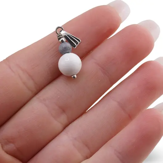 Pandantiv Howlit sfere 8mm si Obsidian fulg de nea sfere 4mm, imagine 3