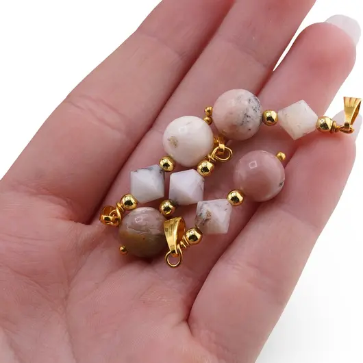 Pandantiv Rodocrozit romb fatetat 8mm si sfera 10mm, imagine 4