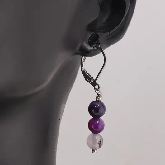 Set Cercei si Pandantiv Agat mov sfere, 6mm, imagine 2