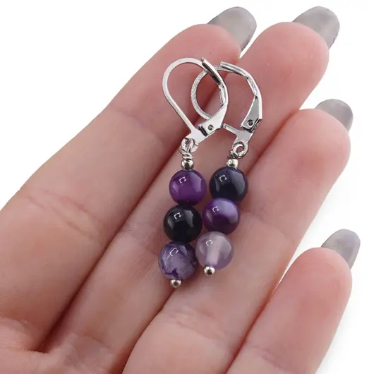 Set Cercei si Pandantiv Agat mov sfere, 6mm, imagine 4