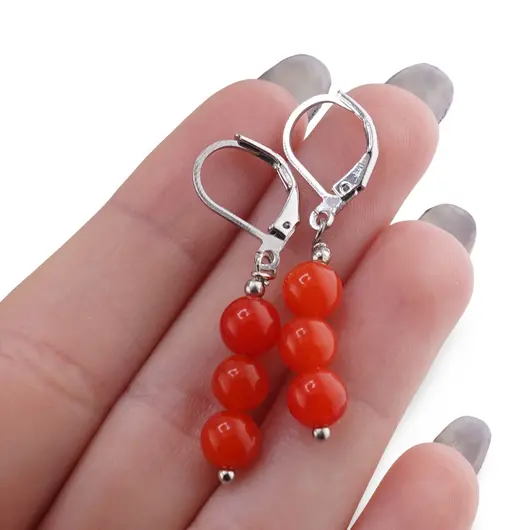 Set Cercei si Pandantiv Agat rosu sfere, 6mm, imagine 4