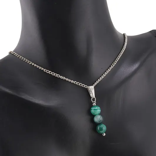 Set Cercei si Pandantiv Agat verde sfere, 6mm, imagine 3