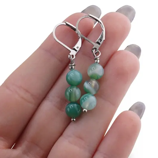 Set Cercei si Pandantiv Agat verde sfere, 6mm, imagine 4