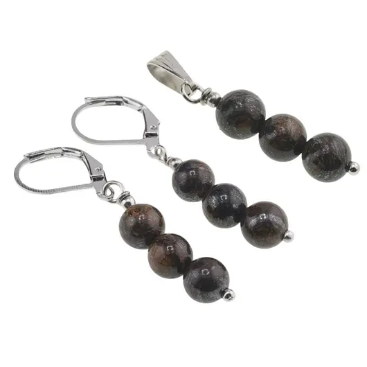 Set Cercei si Pandantiv Bronzit sfere, 6mm