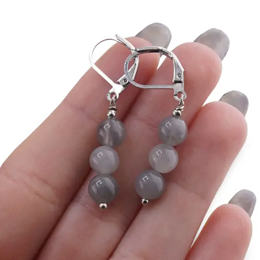 Set Cercei si Pandantiv Cuart gri sfere, 6mm, imagine 4