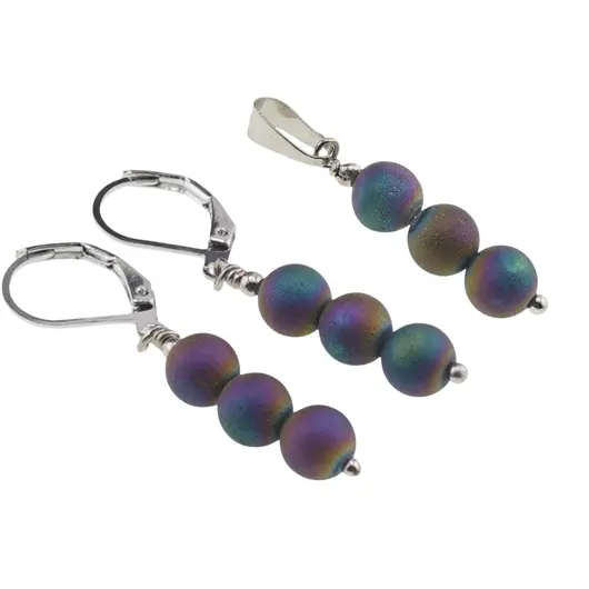 Set Cercei si Pandantiv Cuart Titan Aura sfere, 6mm